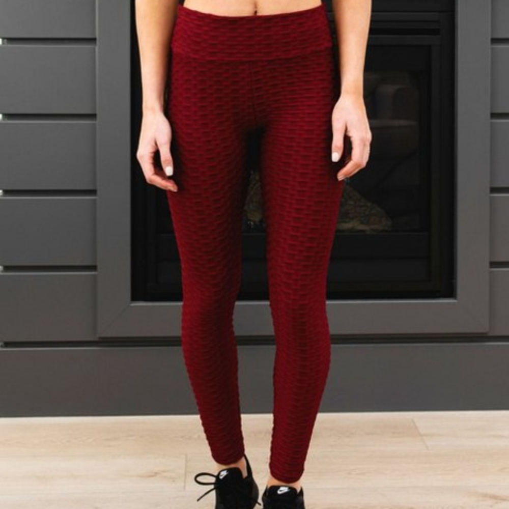 Honeycomb Textured and Ruched Leggings